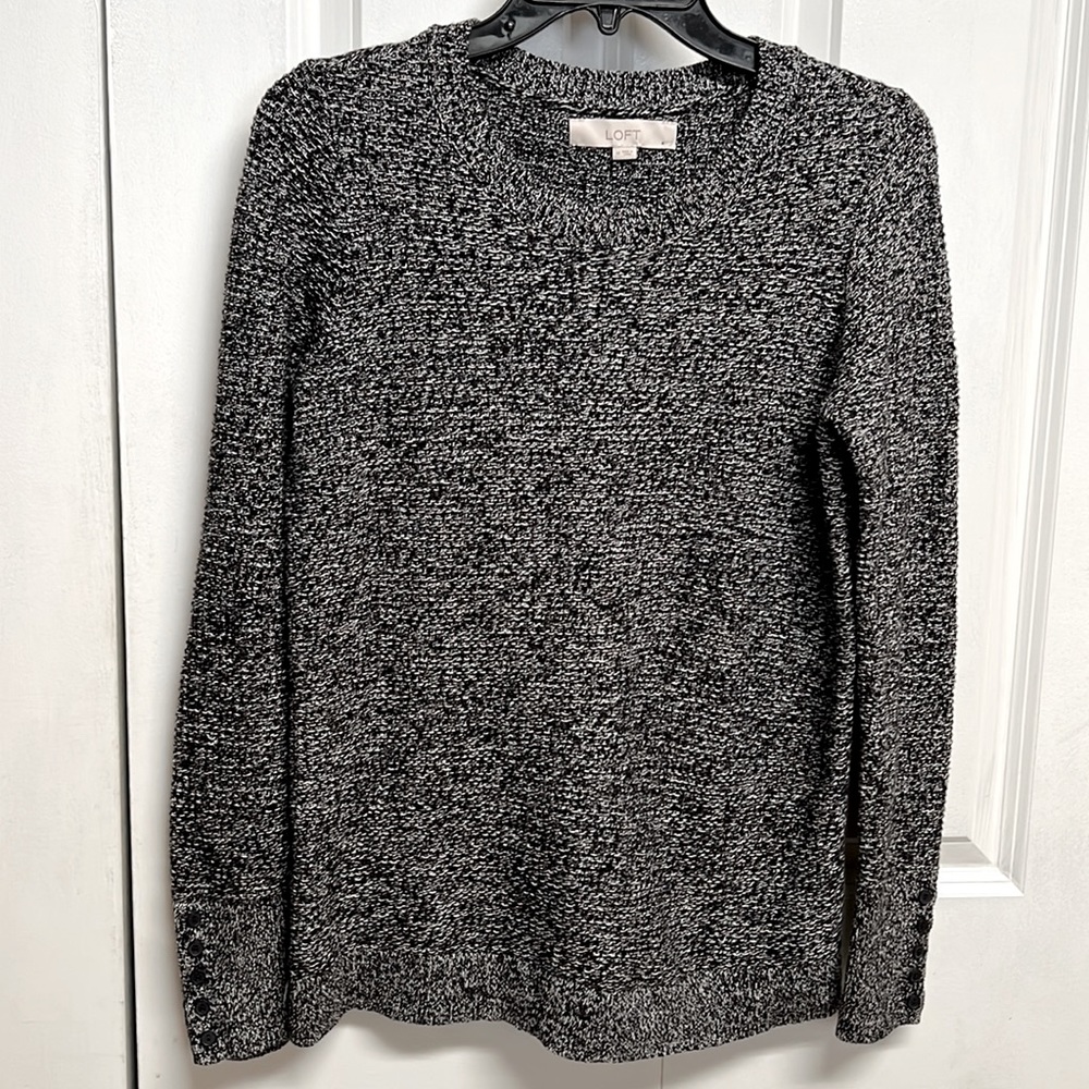 Loft Black White Long Sleeve Cotton knit Pullover Sweater Size M